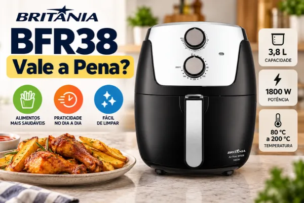 Britânia BFR38 vale a pena? Airfryer Britânia BFR38 com 3,8 litros e 1800 W.
