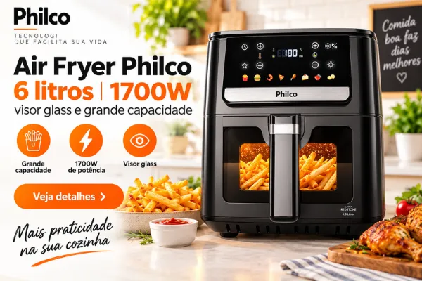 ilustração da air fryer philco paf65a 6 litros