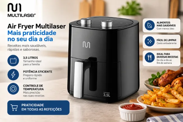 Air Fryer Multilaser 3,5 litros preta com controle de temperatura