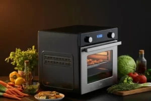 Forno com Air Fryer com legumes em volta