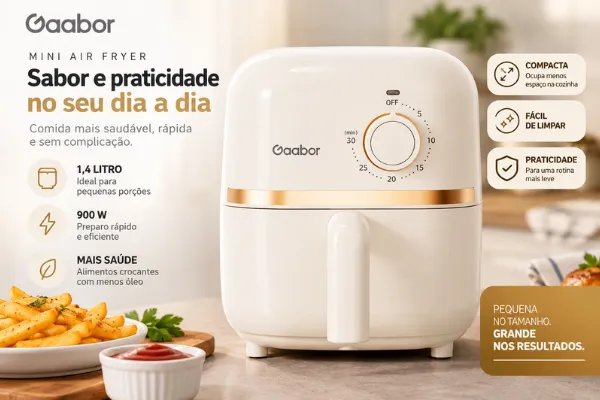 Air fryer mais em conta Mini Air Fryer Gaabor 1,4 litro e 900 W