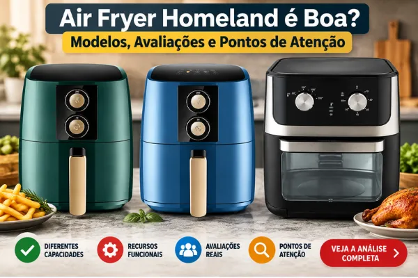 Air Fryer Homeland é boa? Comparativo dos modelos de 4,5 L, 5 L e Oven 12 L.