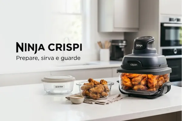 Airfryer Ninja é boa: Ninja Crispi com recipiente de vidro para preparar, servir e guardar alimentos.
