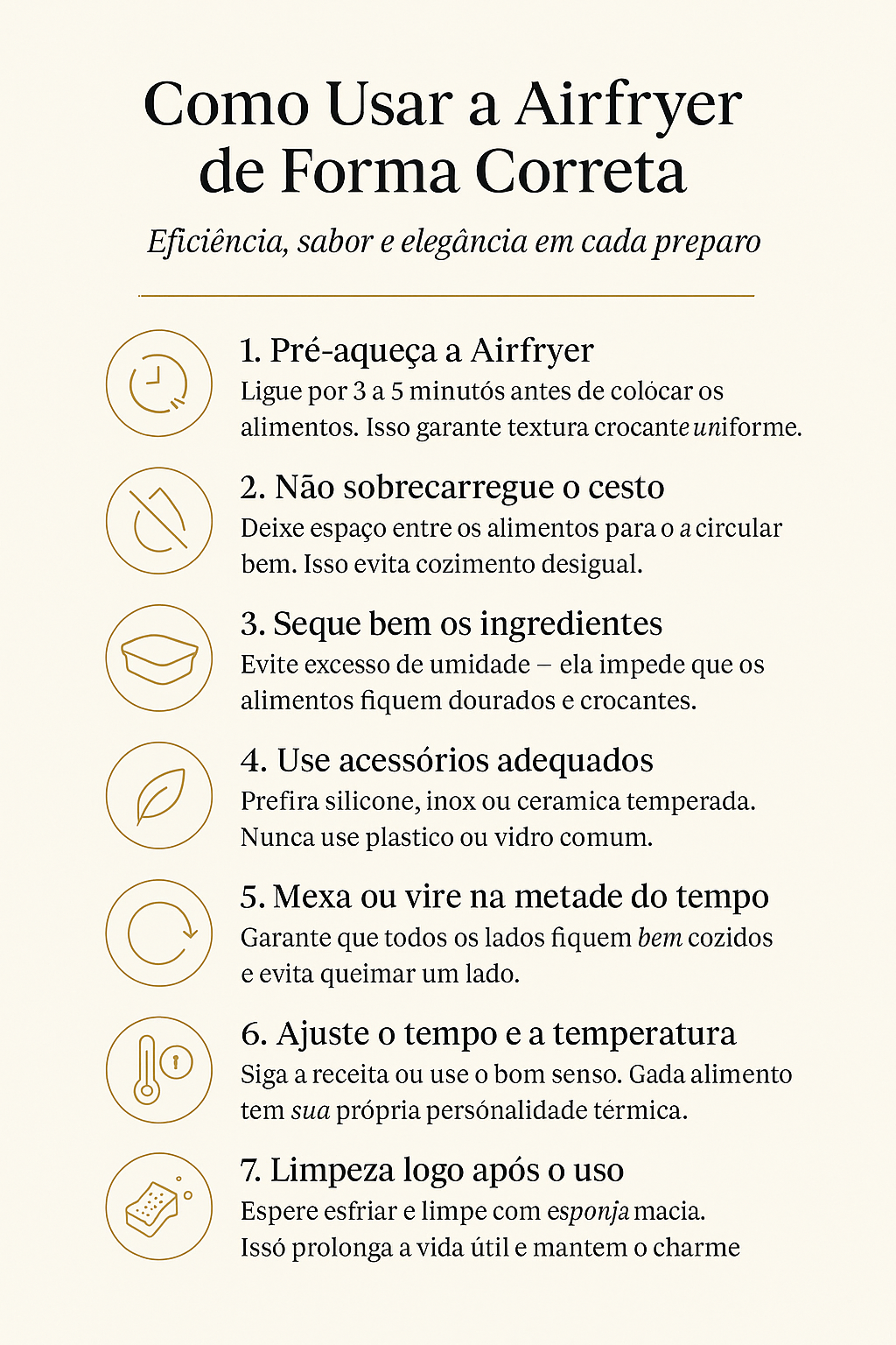 o que não pode colocar na airfryer quadro mostrando como usar airfryer
