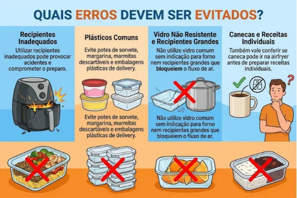 potes de plasticos na airfryer erros para ser evitados Infográfico sobre o que acontece se colocar plástico na airfryer