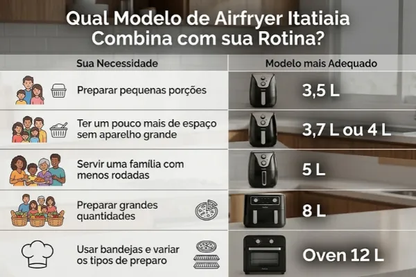 Infográfico mostra qual modelo de Air Fryer Itatiaia escolher para cada rotina
