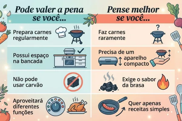 Infográfico para descobrir se a WAP Barbecue vale a pena conforme espaço, frequência de uso e resultado esperado