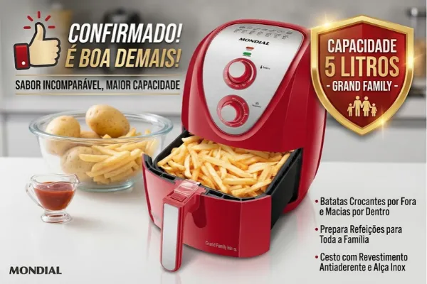 air fryer afn 50 ri é boa Air Fryer Mondial é boa? Modelo AFN-50-RI Grand Family de 5 litros com cesta antiaderente e batatas fritas.