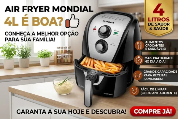 airfryer mondial afn 40 bi é boa Air Fryer Mondial é boa? Modelo de 4 litros com cesta removível, controle de temperatura e preparo de batatas fritas