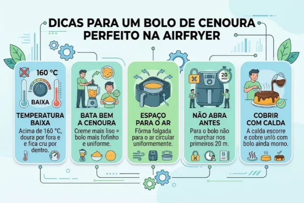 bolo de cenoura na air fryer infografico para dicas para um bolo de cenoura na airfryer
